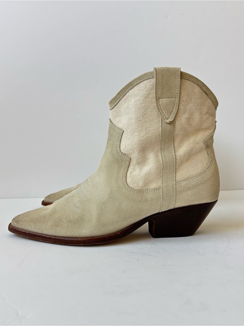 Isabel Marant Demar Mix Canvas Ecru Short Western Point Toe Boots Size 39